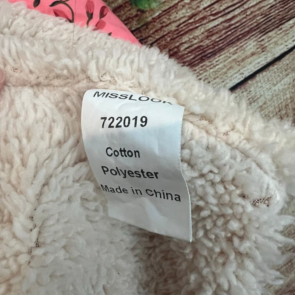 Urban Outfitters Inspired Beatriz Fuzzy Reversible Coat Jacket L Floral Fleece - Picture 8 of 11